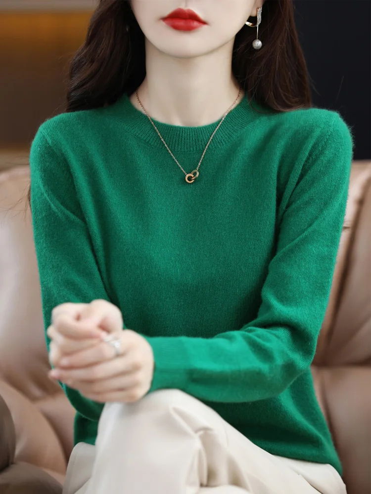 แฟชั่น 100% Merino ขนสัตว์ผู้หญิงเสื้อกันหนาว O-คอยาวแขนยาวฤดูใบไม้ผลิฤดูใบไม้ร่วงฤดูหนาว Basic จัมเปอร์เสื้อผ้าเสื้อถักเสื้อ