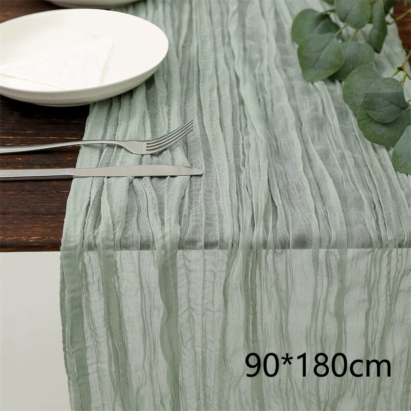 Semi-Sheer Gauze Wedding Party Christmas Banquets Table Runner Sage Cheesecloth Table Setting Dining Vintage Arches Cake Decor