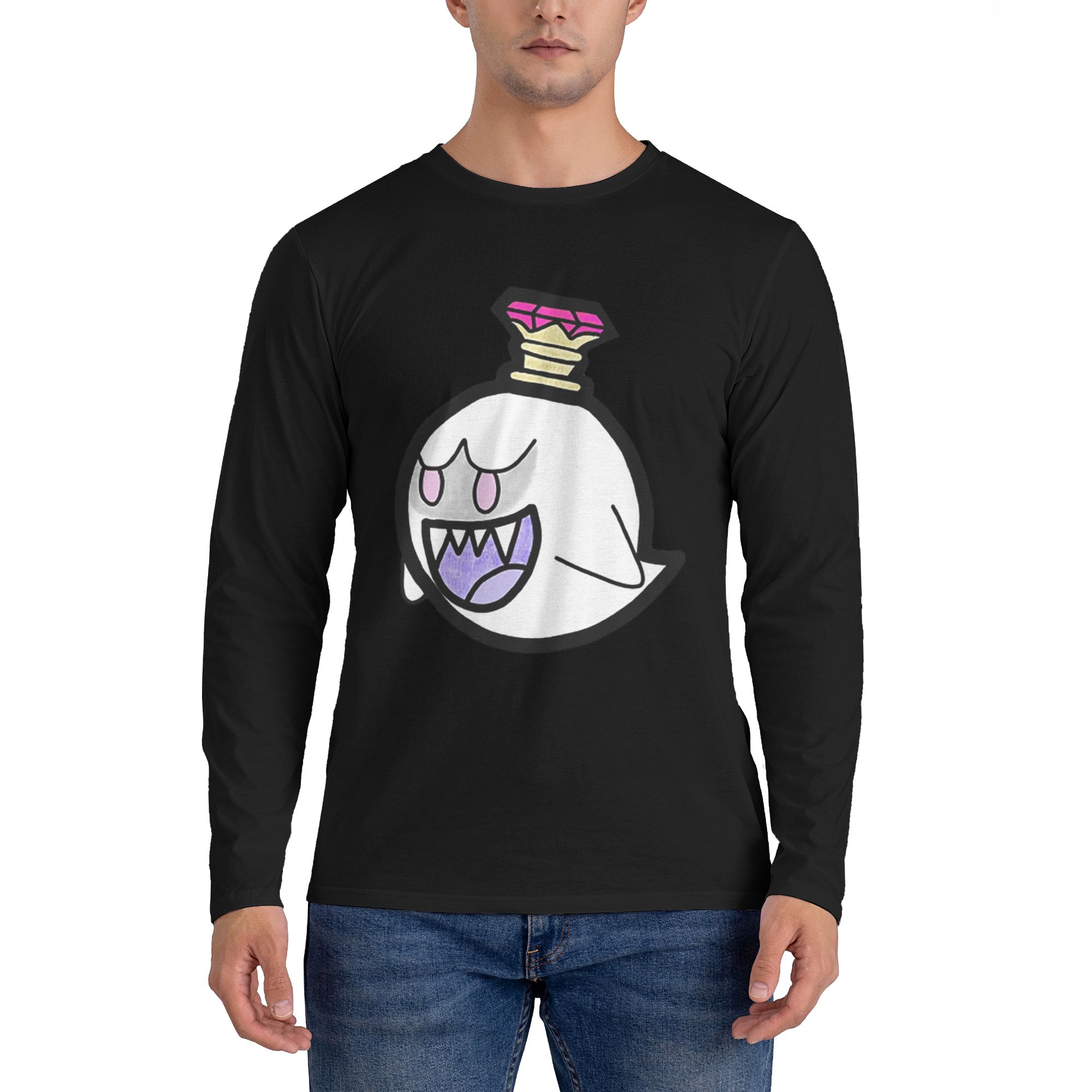 king boo Kaos Lengan Panjang Pria Kaos Kasual Leher Bulat Atasan Pria Musim Semi dan Musim Gugur