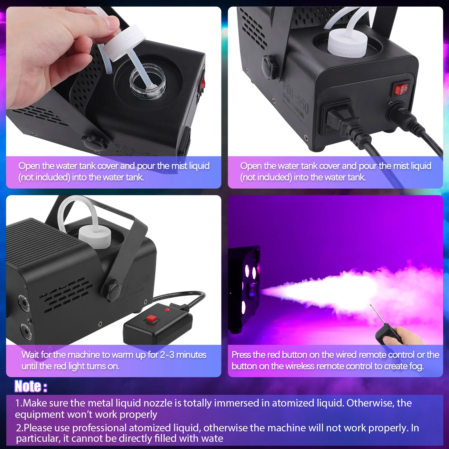 U'King 500W Fog Machine 5PCS RGB LED Beads Smoke Machine for DJ Disco Concert Party Wireless Remote Control Stage Fogger Ejector