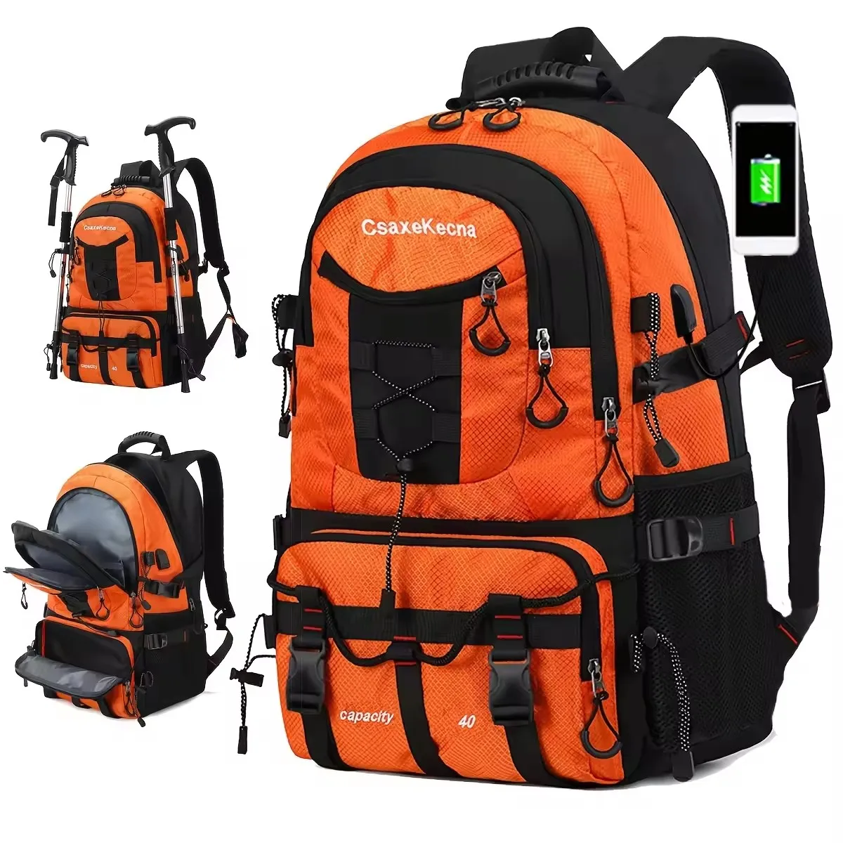 Large capacity backpack professional outdoor hiking and mountaineering bag lightweight and waterproof travel bag, usb interface