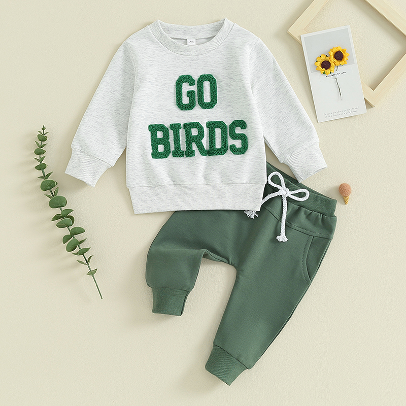 2023-10-18 Lioraitiin 0-3Y Toddler Boy Girl Football outfit lettere ricamo felpe Top Pants Set Game Day Clothes