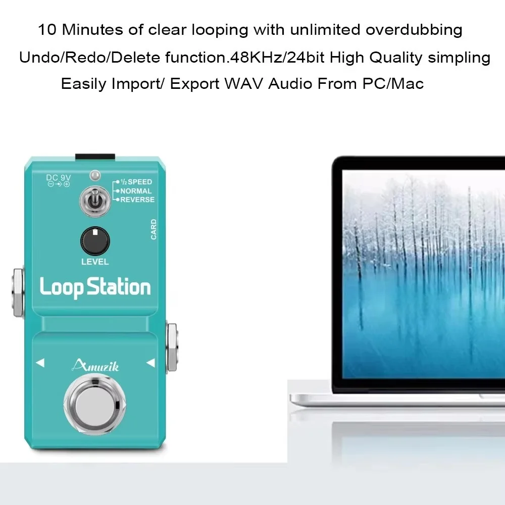 Amuzik-teclado de bajo para guitarra, Pedal Looper rítmico, estación de bucle con efecto, Overdub ilimitado, grabación de 10 minutos, tarjeta de memoria compatible
