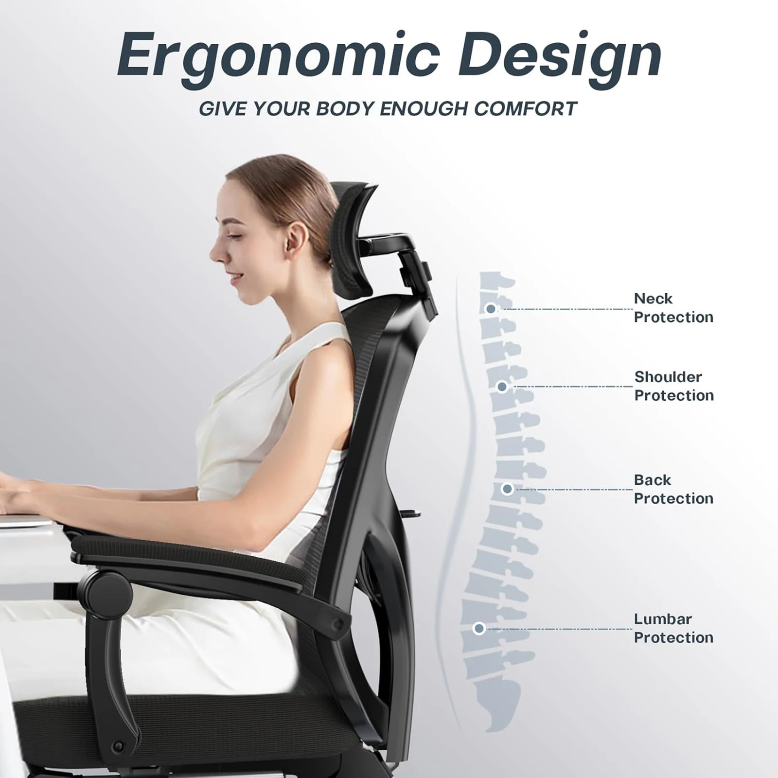 naspaluro Ergonomischer Bürostuhl mit Fußstütze, Schreibtischstuhl mit verstellbarer Kopfstütze, Lordosenstütze, Liegestuhl, Chefsessel