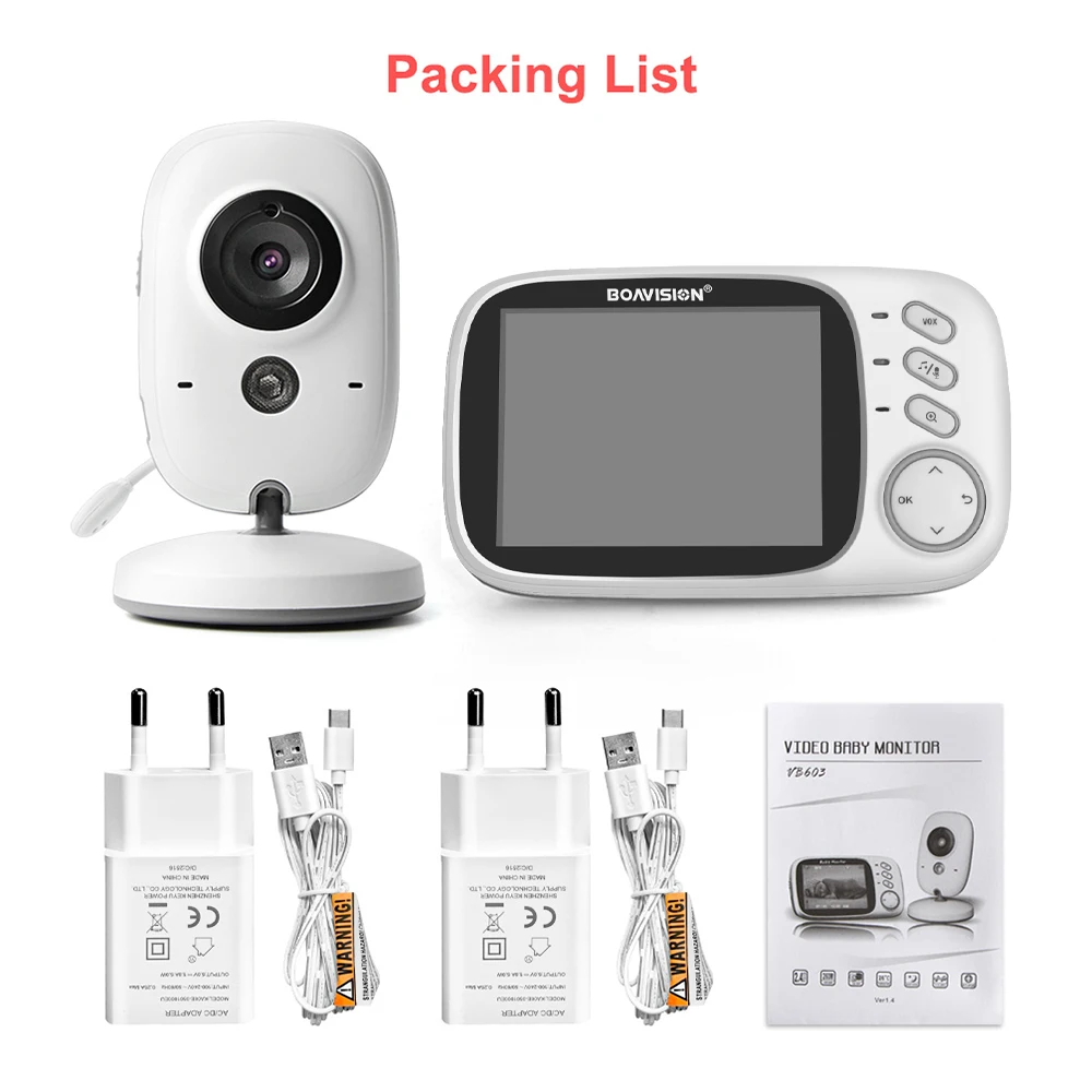 Monitor de vídeo para bebé VB603, 2,4G, inalámbrico, con LCD de 3,2 pulgadas, Audio bidireccional, conversación, visión nocturna, cámara de seguridad de vigilancia para niñera
