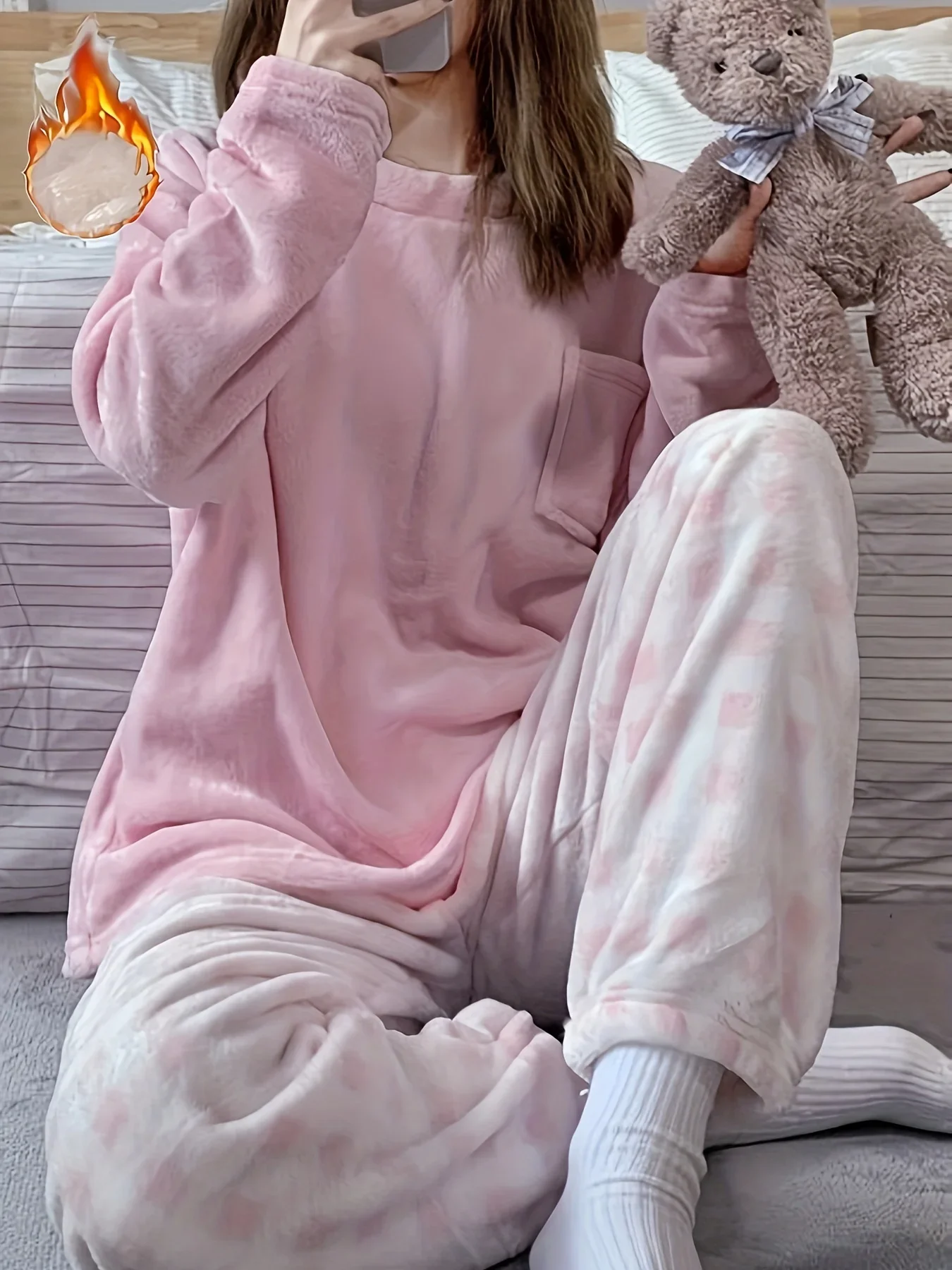 Outono e inverno engrossar quente pijamas femininos conjunto padrão xadrez pijamas homewear cor sólida casual coral veludo pijamas