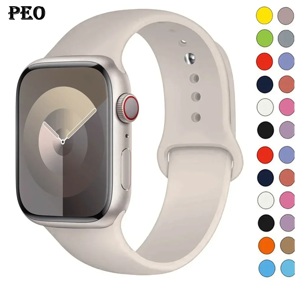 Correa de silicona para Apple Watch, pulsera deportiva de 44mm, 45mm, 40mm, 41mm, 42-38mm, 45mm, iwatch series 8, 7, 6, 5, 4, 3, SE, 9, Ultra 2, 49mm