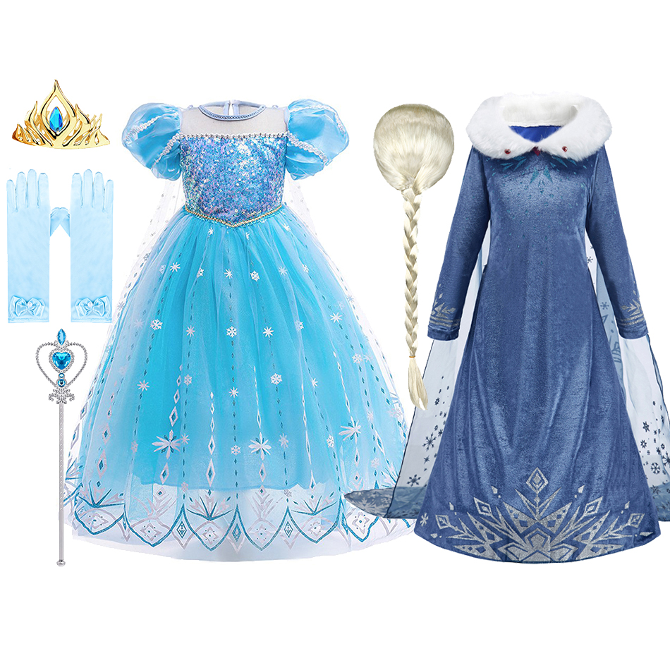 Crianças neve rainha traje crianças elsa cosplay desempenho lantejoulas disfarce meninas princesa festa elegante fantasia vestido de halloween