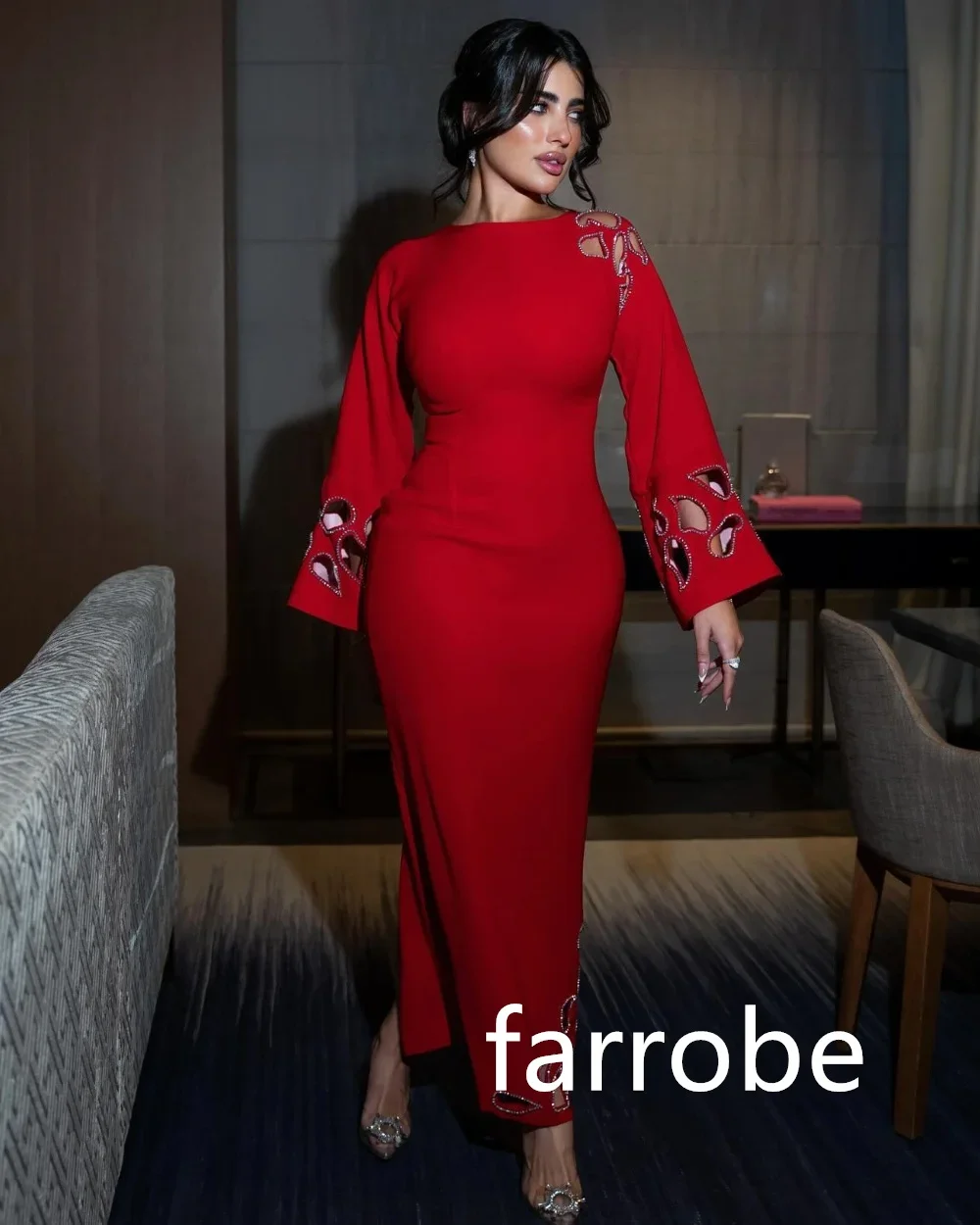 Personalizado formal jérsei plissado a linha o-pescoço midi vestidos de noite clássico requintado estilo moderno pastrol unisex chinês
