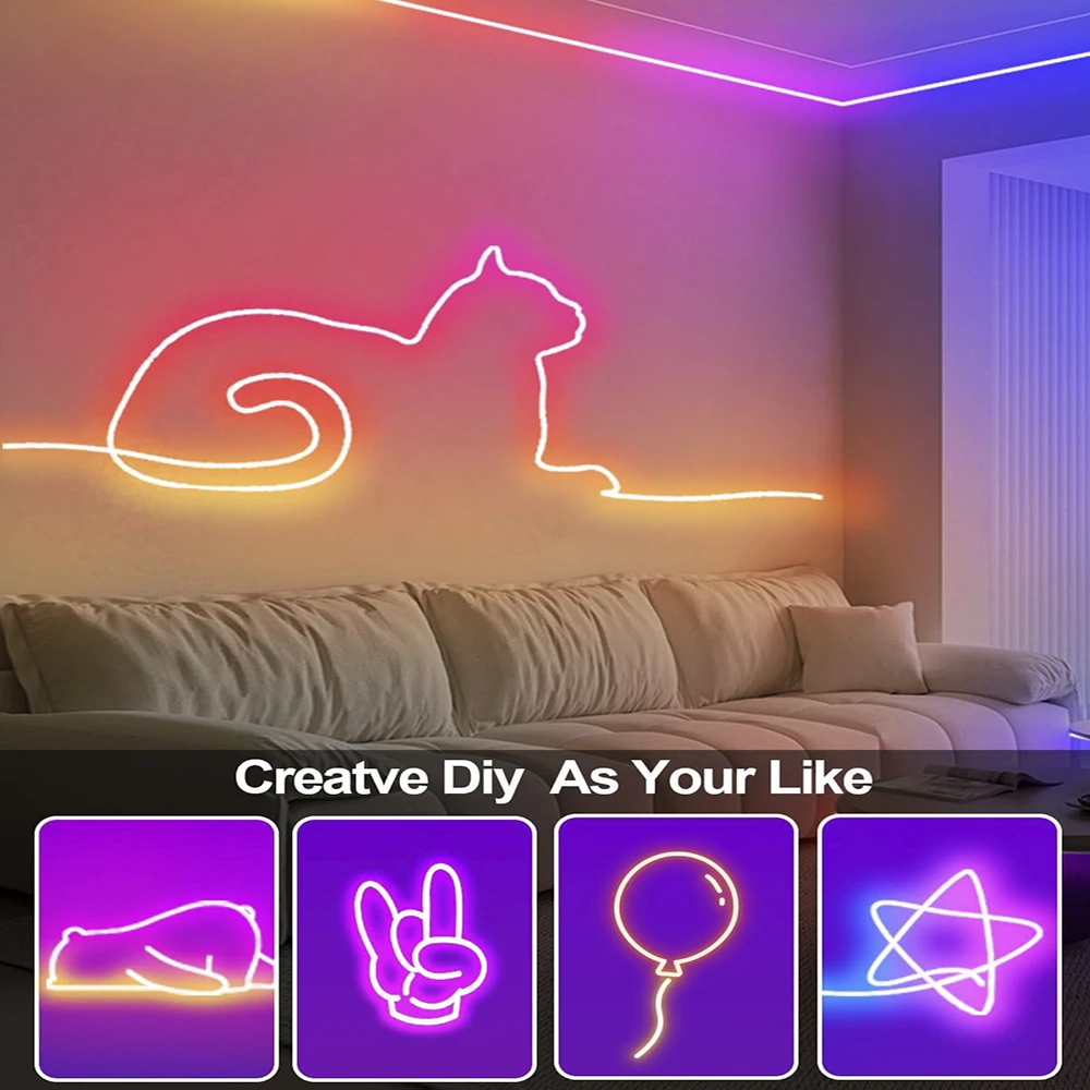 RGB Neon Strip Light,5V USB Waterproof Flexible Ribbon Tape Neon Lights,1M 2M 3M 5M,With Bluetooth Remote Control For Home Decor