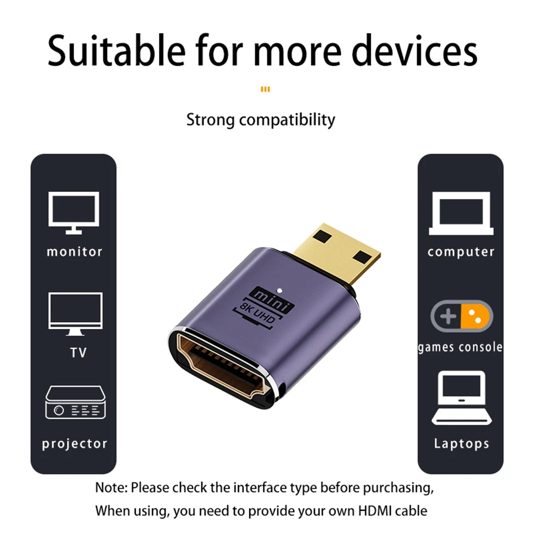 Mini adaptador de gênero em forma de u hd 360 graus 180 mini hd macho para hd fêmea conversor l angular 8k hd 2.1v extensão 4k 60hz