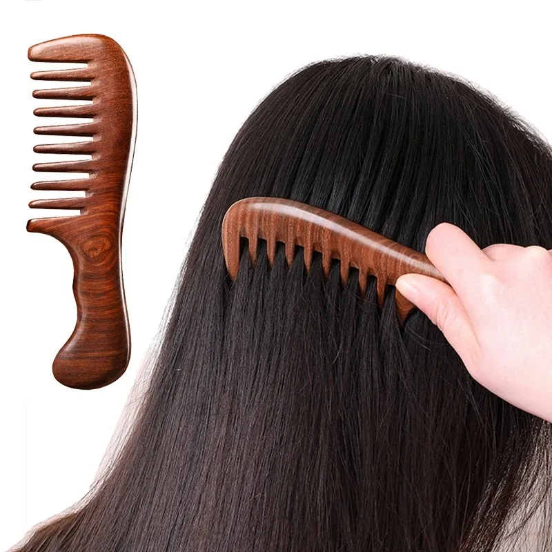 Pentes de cabelo de sândalo natural anti-estático pente de madeira massageador longo dente largo desembaraçar pente de sândalo cuidados com o cabelo presente doméstico