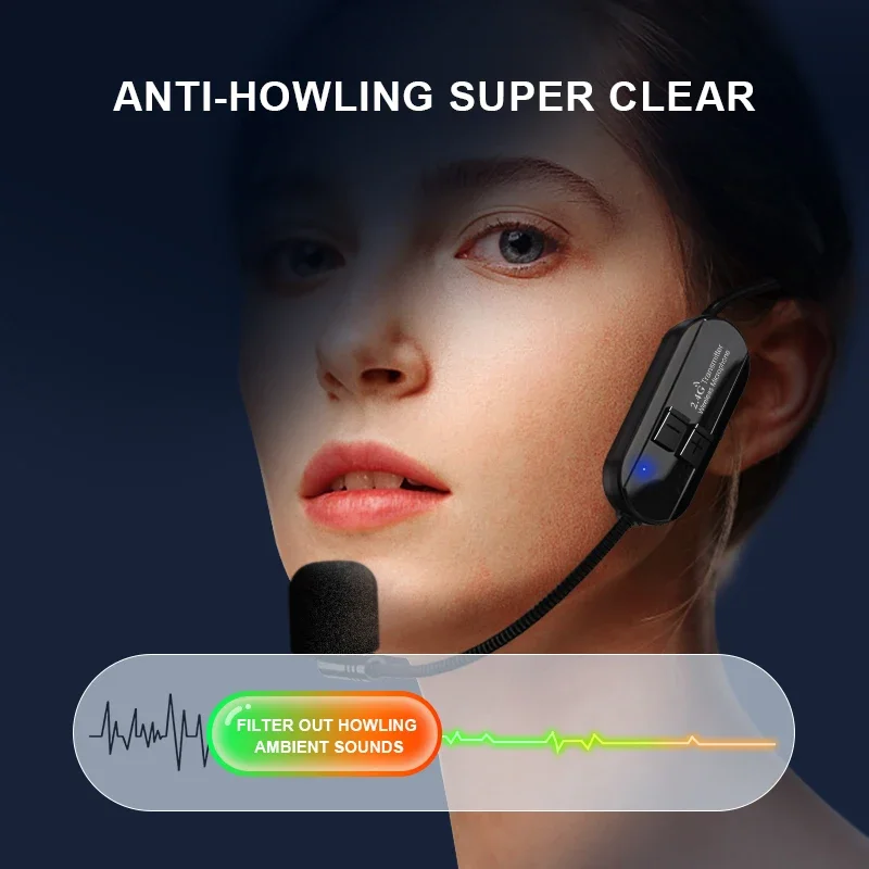 Conjunto de microfone de lapela sem fio, 2.4g, transmissor com receptor para amplificador, alto-falante de voz, ensino, guia turístico