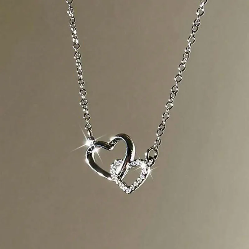 Nueva moda Simple Color plata amor corazón colgante collar encanto cadena Collares collar para mujeres joyería de fiesta uso diario