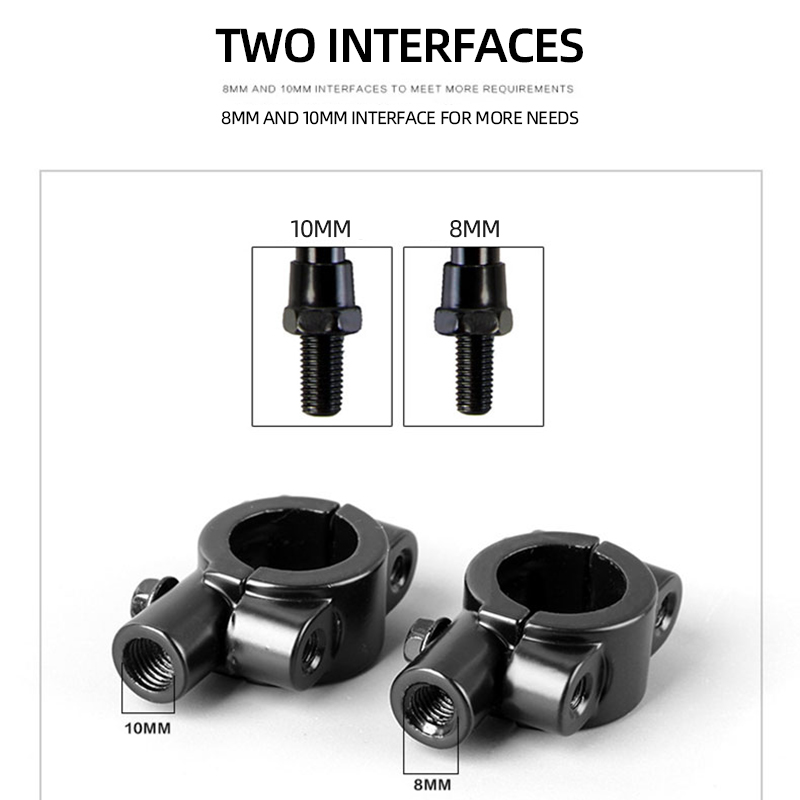 2Pcs Motorcycle Handlebar Mirror Mount Clamp 10mm Thread Rearview Mirror Holder Adapter Bracket Retainer Black