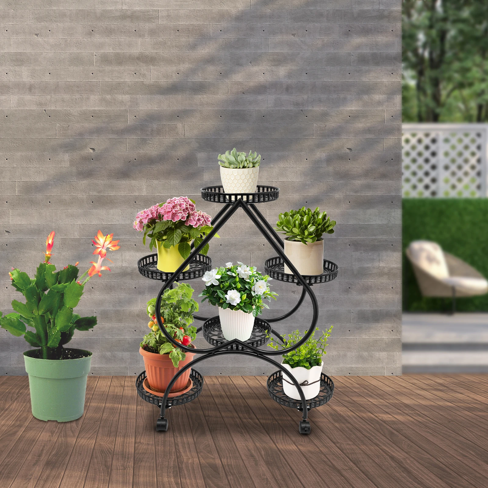 Supporto unico per vasi da fiori a forma di cuore – Design a 6 vassoi, layout sfalsato, perfetto per organizzare piante, eleganti ed eleganti