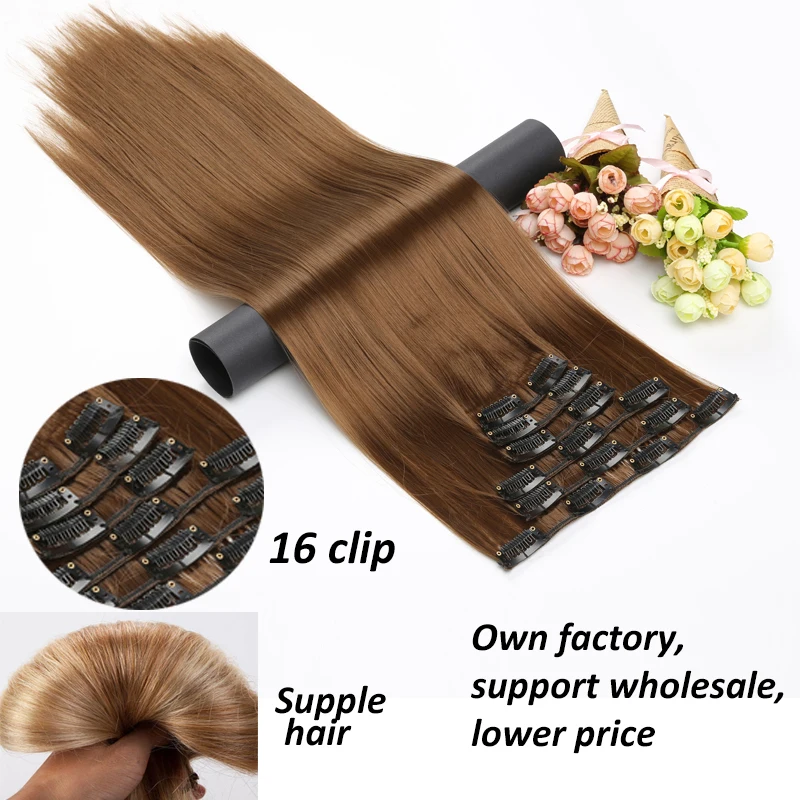 WIGSIN synthétique 6 pièces/ensemble Extension de cheveux longue droite à clipser Extension Invisible sans couture postiche noir brun pour les femmes