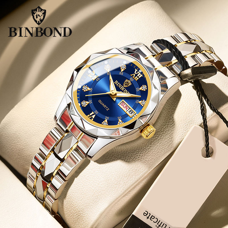 BINBONG Dameshorloges Luxe Mode Dames Quartz Horloge Waterdicht Lichtgevende Datum Roestvrij Vlek Horloge Vriendin Cadeau