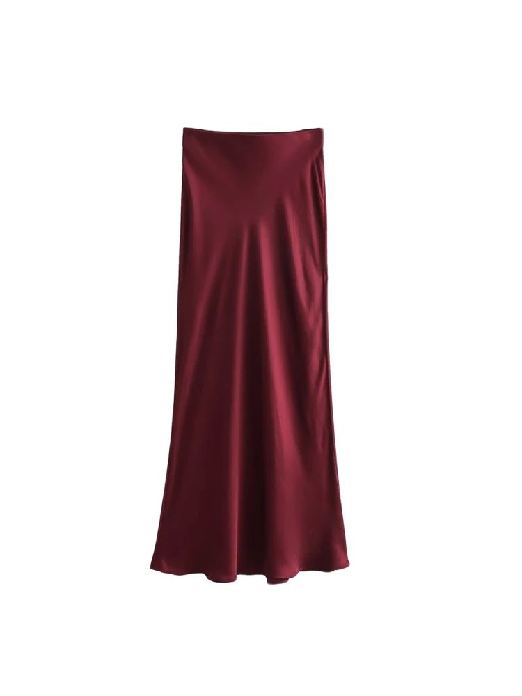 TRZA dames soft touch zijdeachtige midi-rok hoge taille elastische tailleband chique mode vrouwelijke rokken elegante mujer