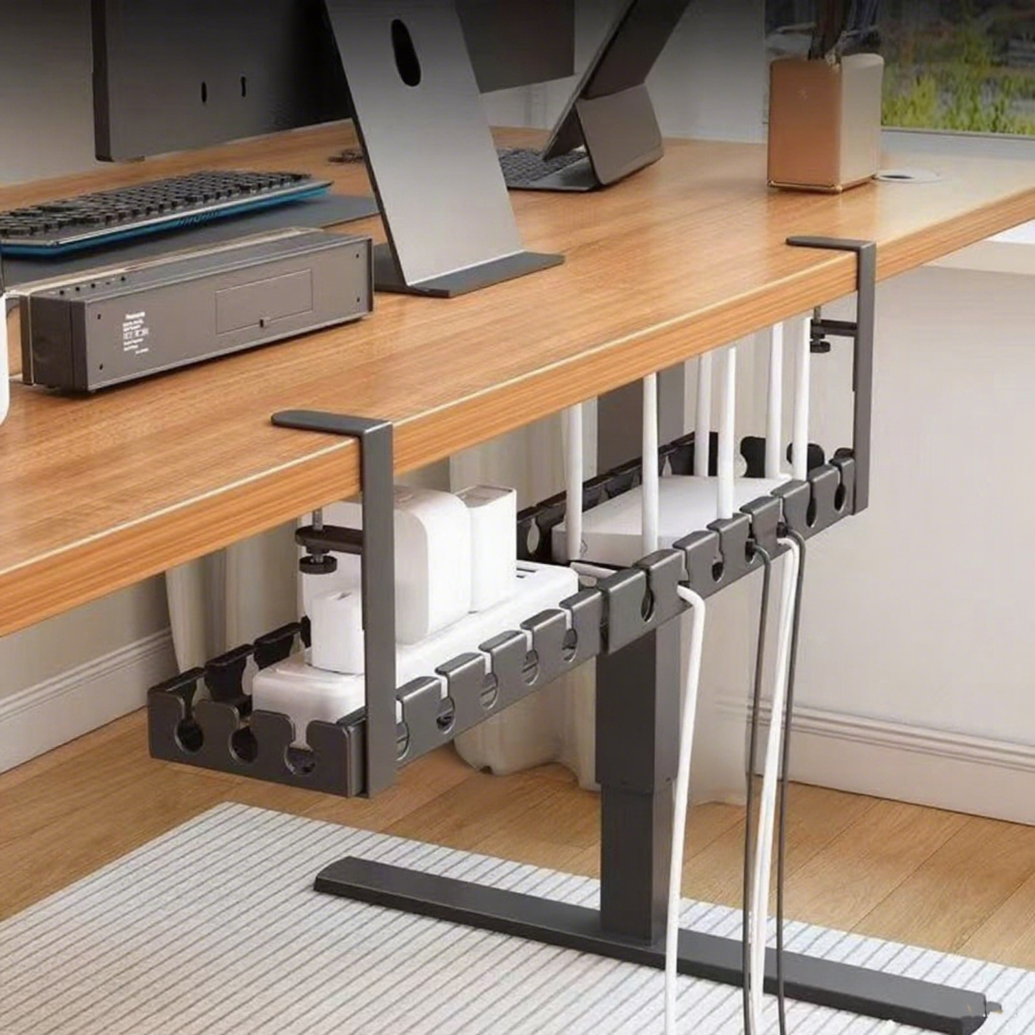 Стеллаж для хранения под столом, металлический лоток для прокладки кабелей для домашнего офиса, кухонного стола, органайзеры для проводов, аксессуары для хранения