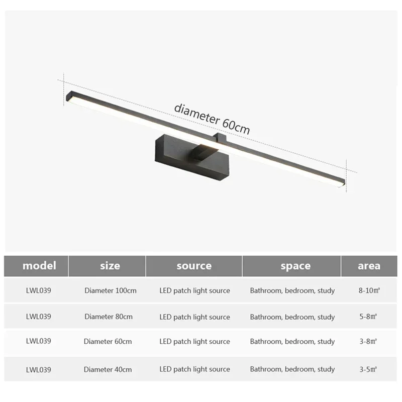 Lámpara de pared LED moderna, accesorios de baño, lámpara de pared, luces de tres colores, lámpara de línea de espejo de baño Led de aluminio, luz de maquillaje