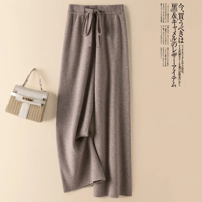 Dikke warme gebreide casual chique basic zachte elastische hoge taille damesbroek Koreaanse mode rechte enkellange broek voor dames