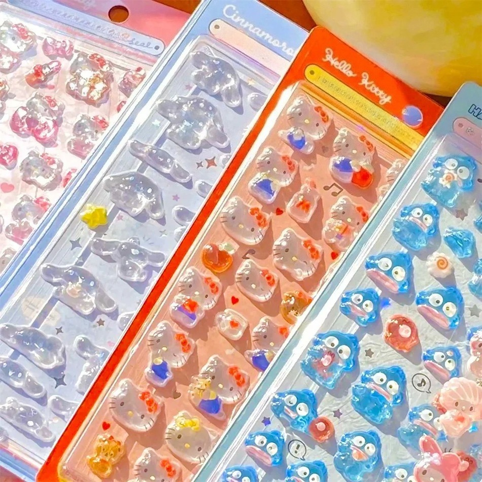 7Style Anime Sanrio Kuromi Hellokitty Hangyodon Cinnamoroll 3D Transparent Jelly Sticker Crystal Decorative Stickers Diy Toy