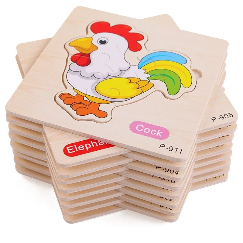 3ชิ้นปริศนาสีแบบสุ่มของเล่น3D ตัวต่อไม้ปริศนารูปสัตว์สำหรับเด็กทารก