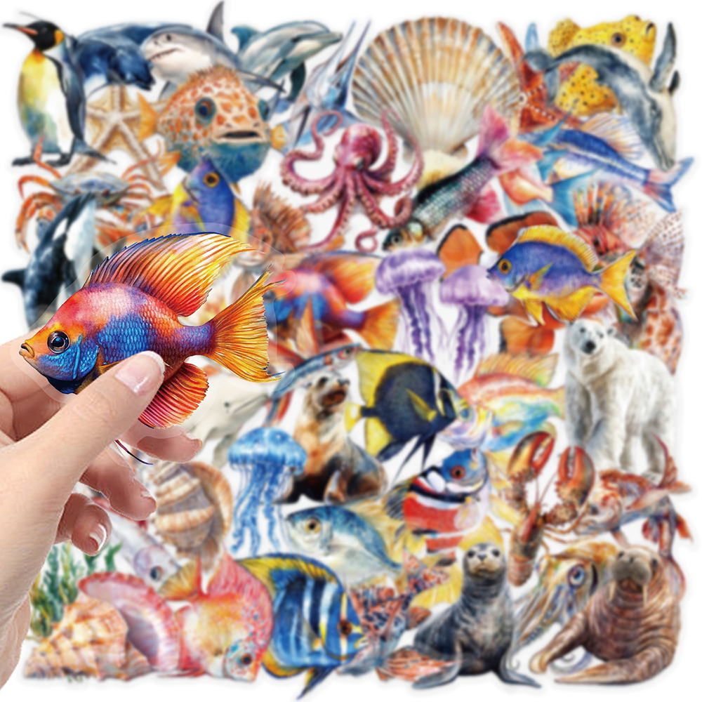10/30/50 pçs colorido mar peixe dos desenhos animados adesivo estético mão contabilidade transparente decoração decalques diy scrapbooking suprimentos