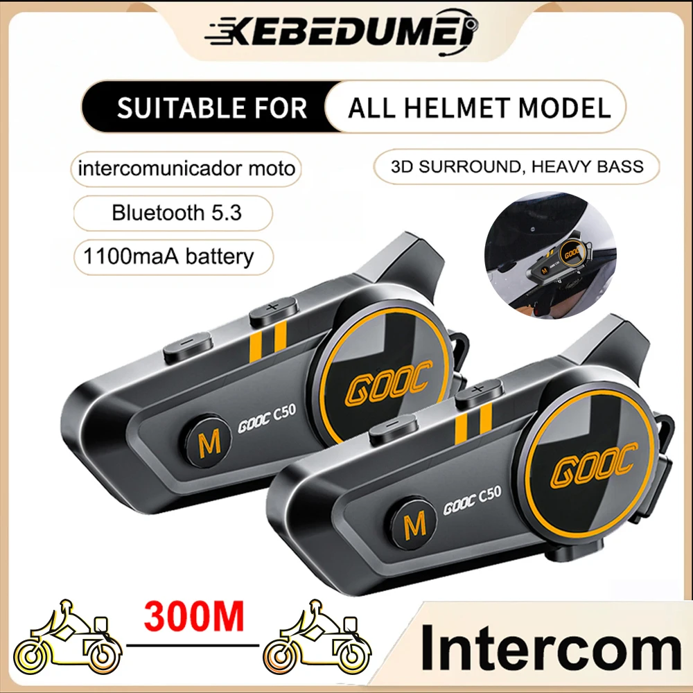 1/2x Intercomunicador para casco de motocicleta Bluetooth 5,3 auriculares impermeables 300m Intercomunicador altavoz inalámbrico Handsfree Interphone