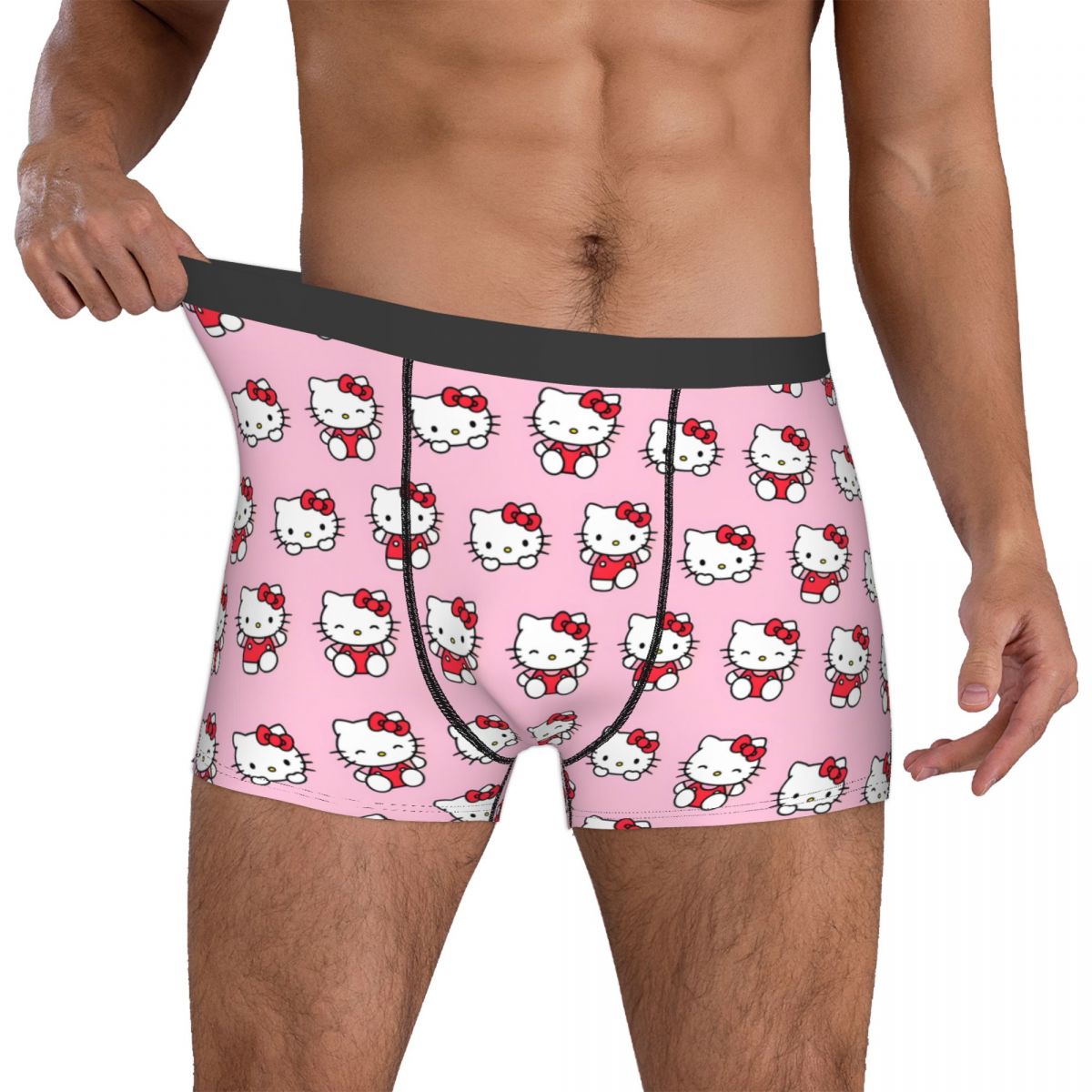 Calzoncillos tipo bóxer con patrón de Hello Kitty para hombre, ropa interior estampada, calzoncillos tipo colcha, calzoncillos cómodos Sanrio