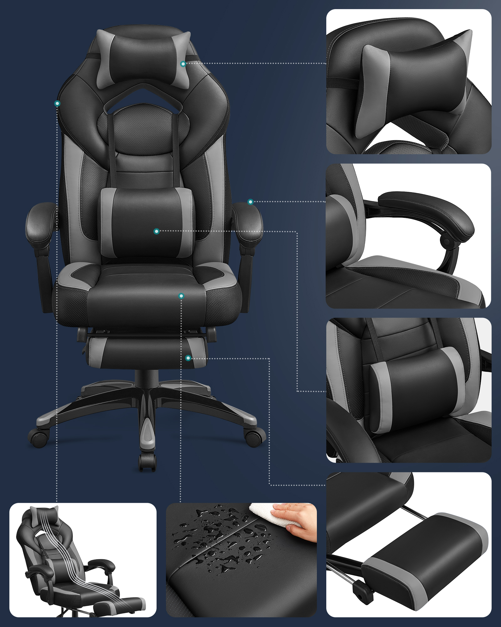 Songmics Home Office Hoogte Verstelbare Thuiskantoor Gaming Stoel Bureaustoel