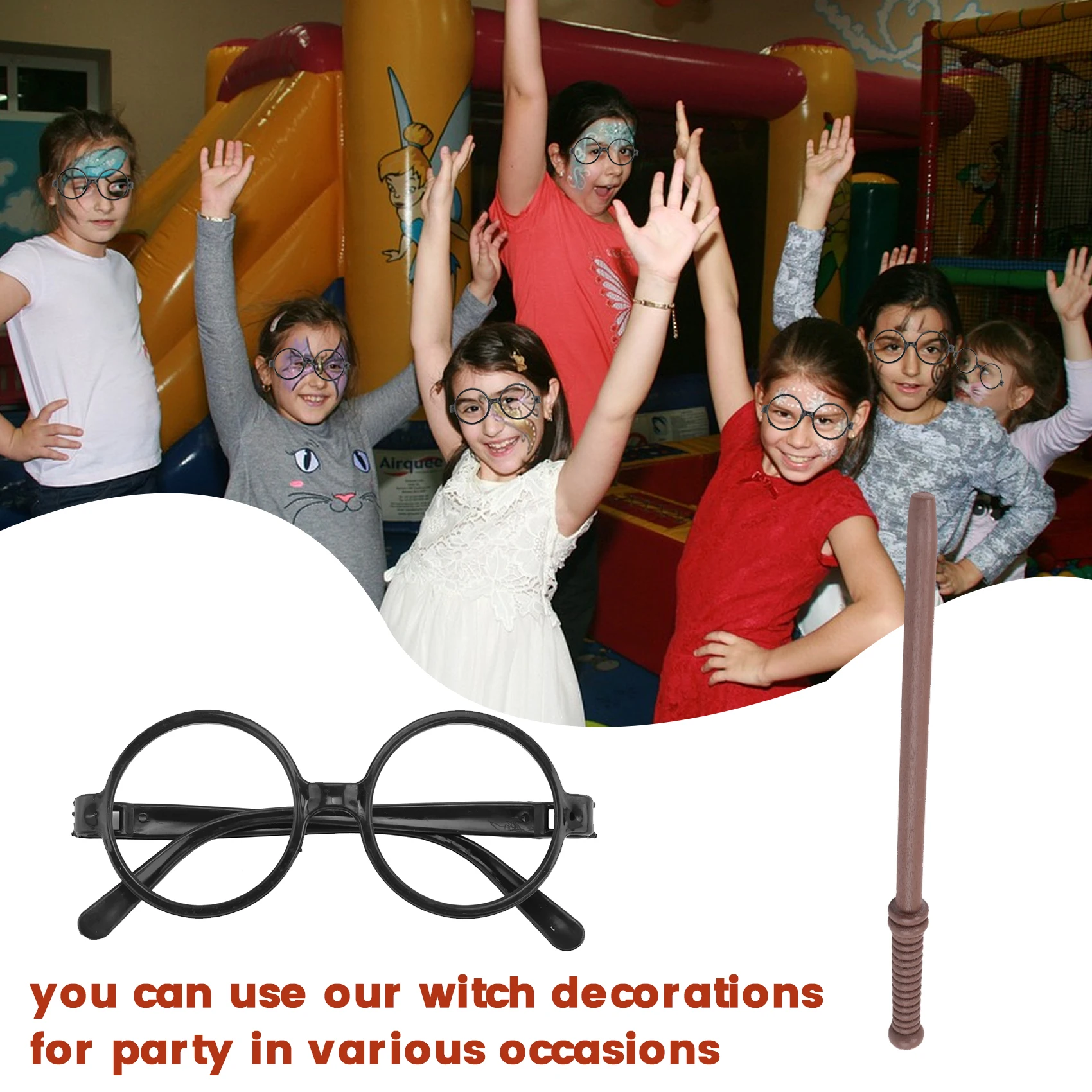 BABQ 72x Wizard Theme Party Favors Set Includes 24 Wand Pencils 24 Wizard Glasses with Round Frame No Lenses 24 Tattoos