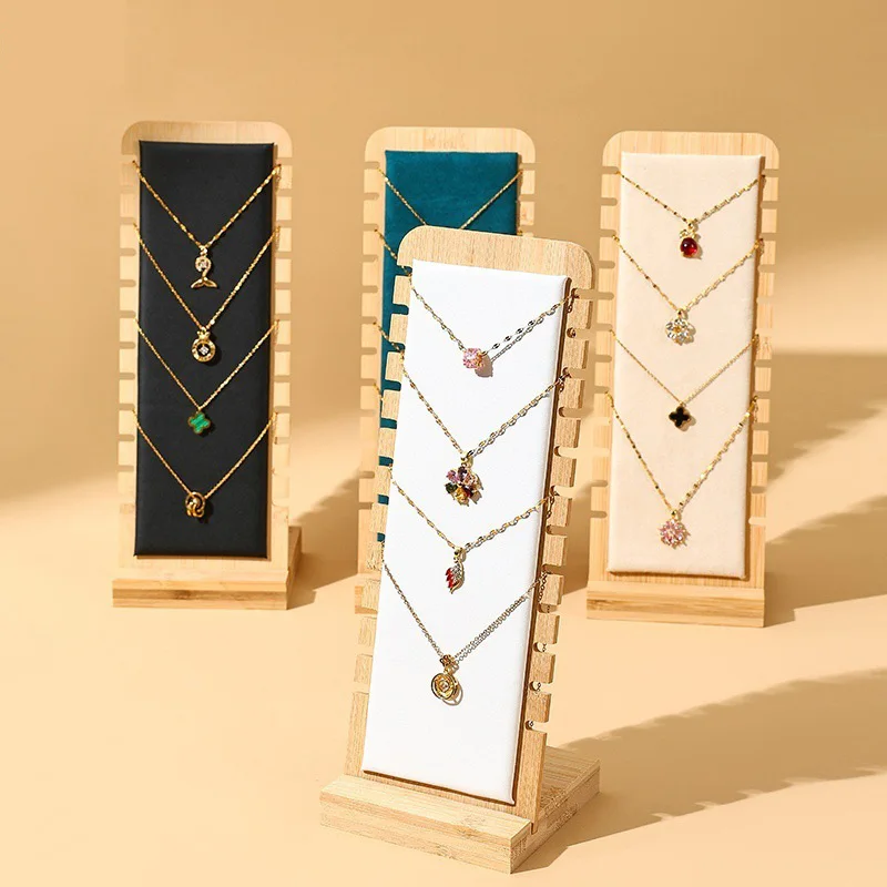 New Bamboo Wood Jewelry Display Stand,Wooden Multiple Necklace Show Rack,Pendant Bracelets Jewelry Props Storage Holder