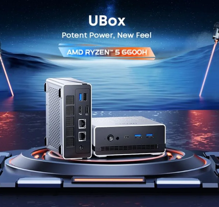 CHUWI UBox Mini PC AMD R5-6600H 6 ядер 12 потоков DDR5 16 ГБ 512 ГБ PCle 3.0 SSD Wi-Fi 6 и 2,5G LAN Настольный компьютер