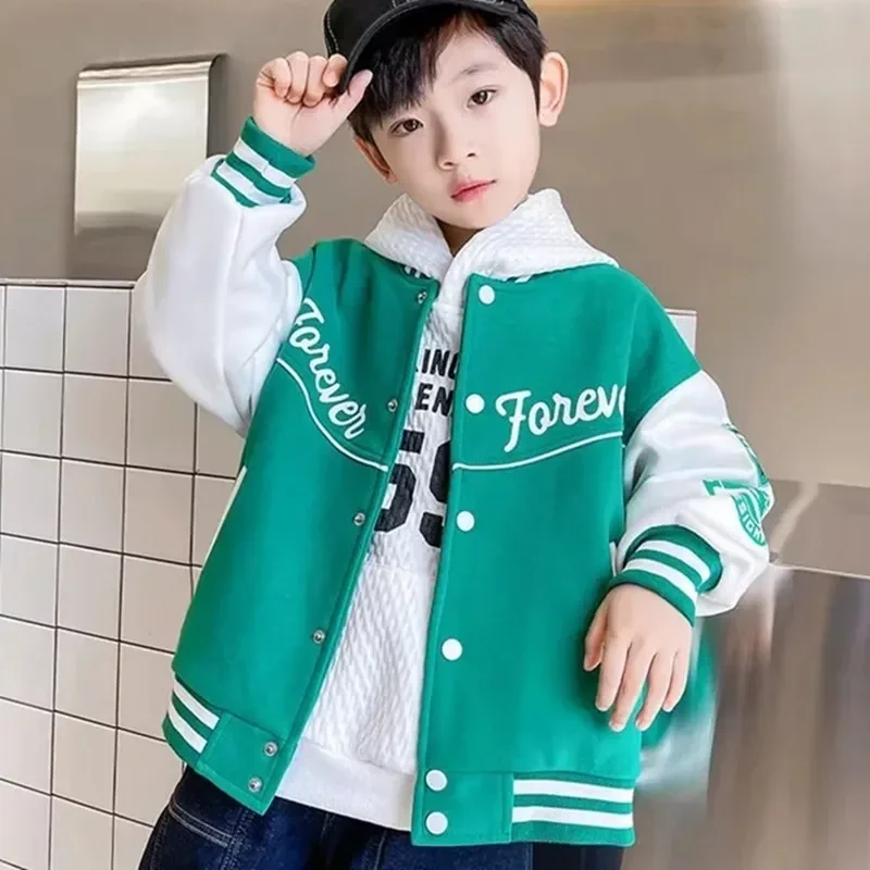 Moda primavera outono manga longa outwear adolescente crianças carta impressa casaco esporte crianças roupas 3 8 10 12 anos de idade