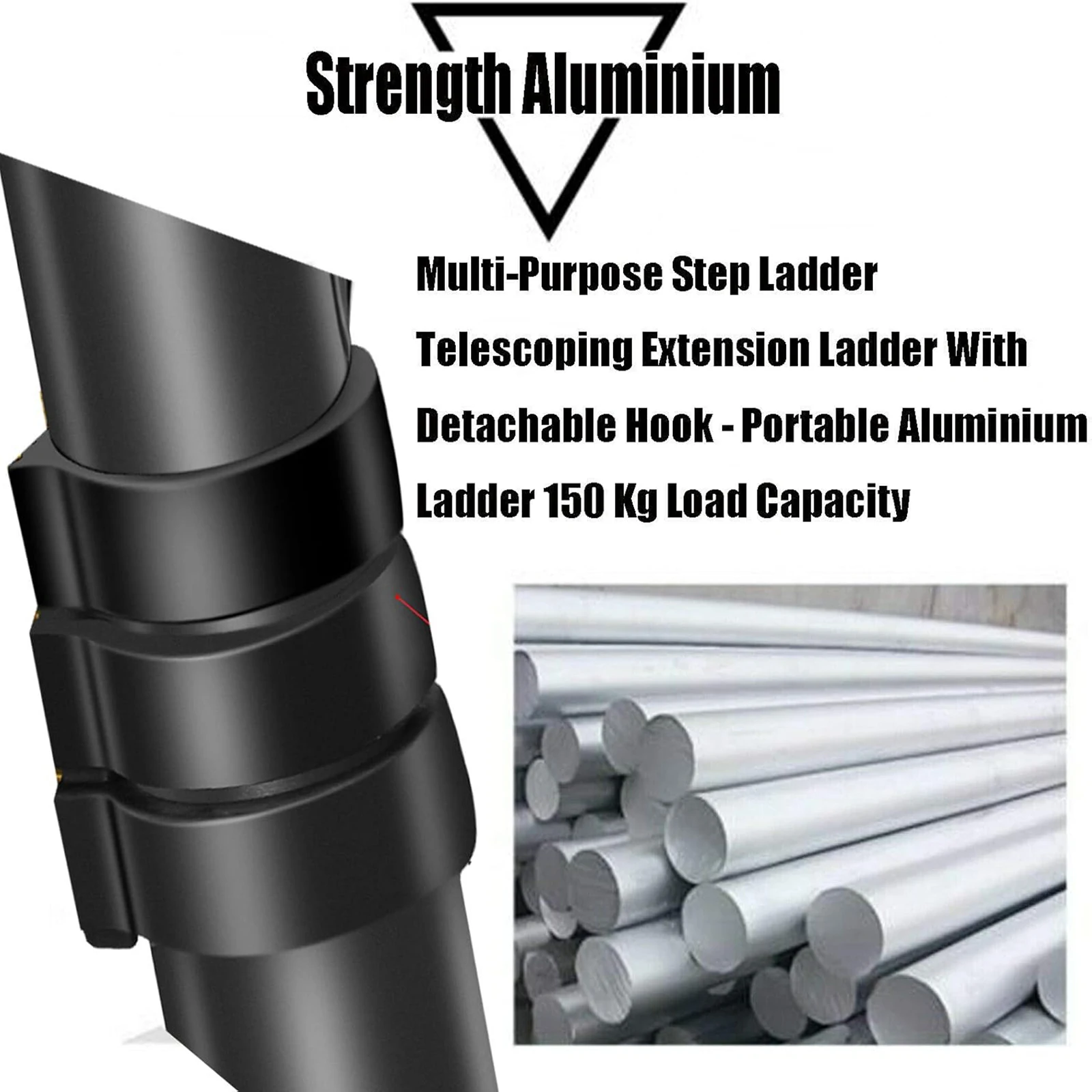 6.2M/20.3FT Telescopic Ladder Aluminum with Removable Hook for Purpose Loft Attic Extendable Ladder 330lbs/150kg EN131 Standard