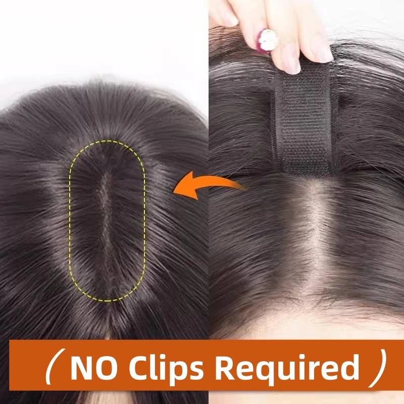 No Need Clip Echthaar-Fransen, verbesserte magische Paste, Haar-Topper, Pony für Frauen, flauschige Haarabdeckung, spärliche Haarnähte, Patches