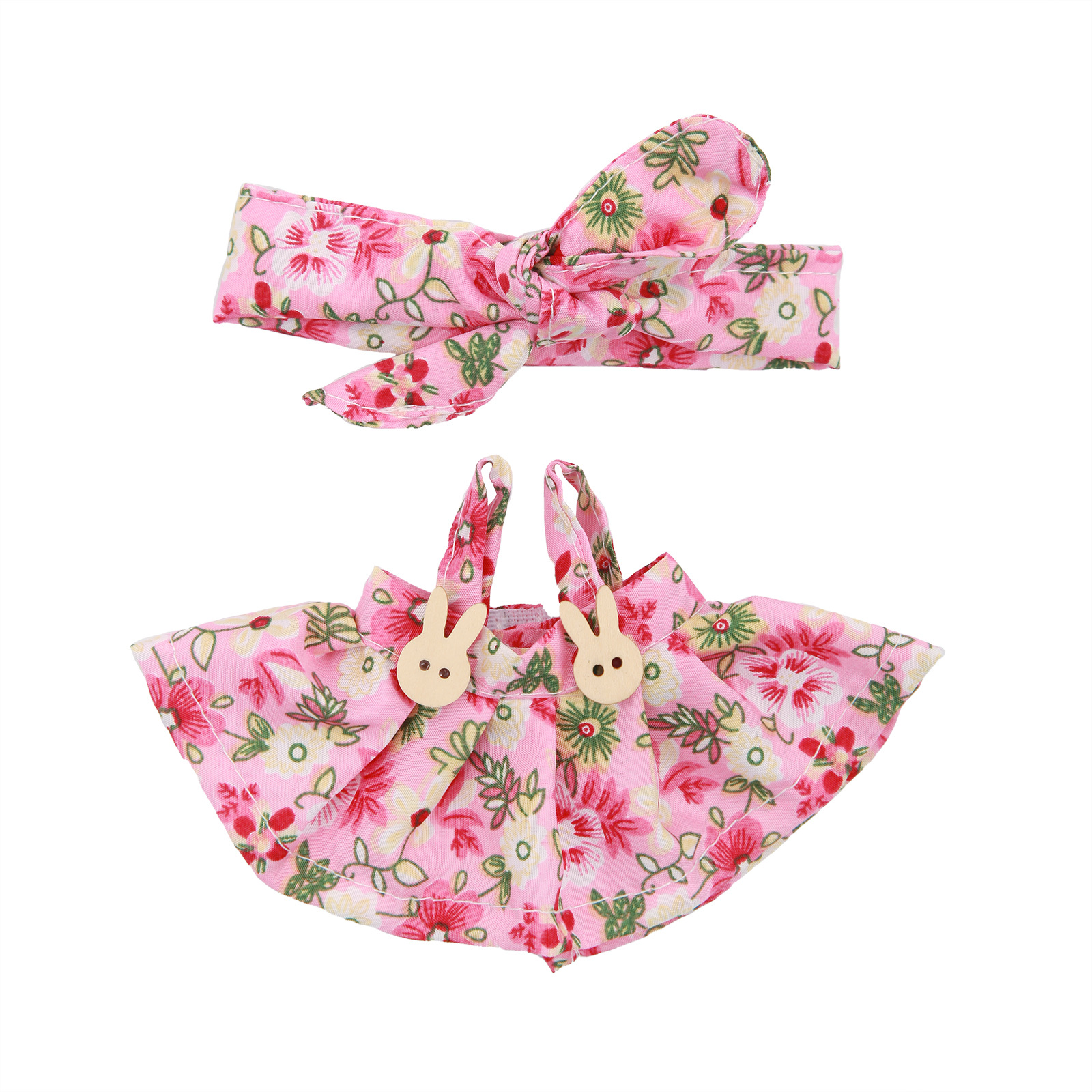 Labubu roupas para boneca de 15-17cm, saia floral, vestido halter, faixa de cabelo, 2 unidades/pacote, boneca de algodão de pelúcia, acessório de jogo, presente para fãs