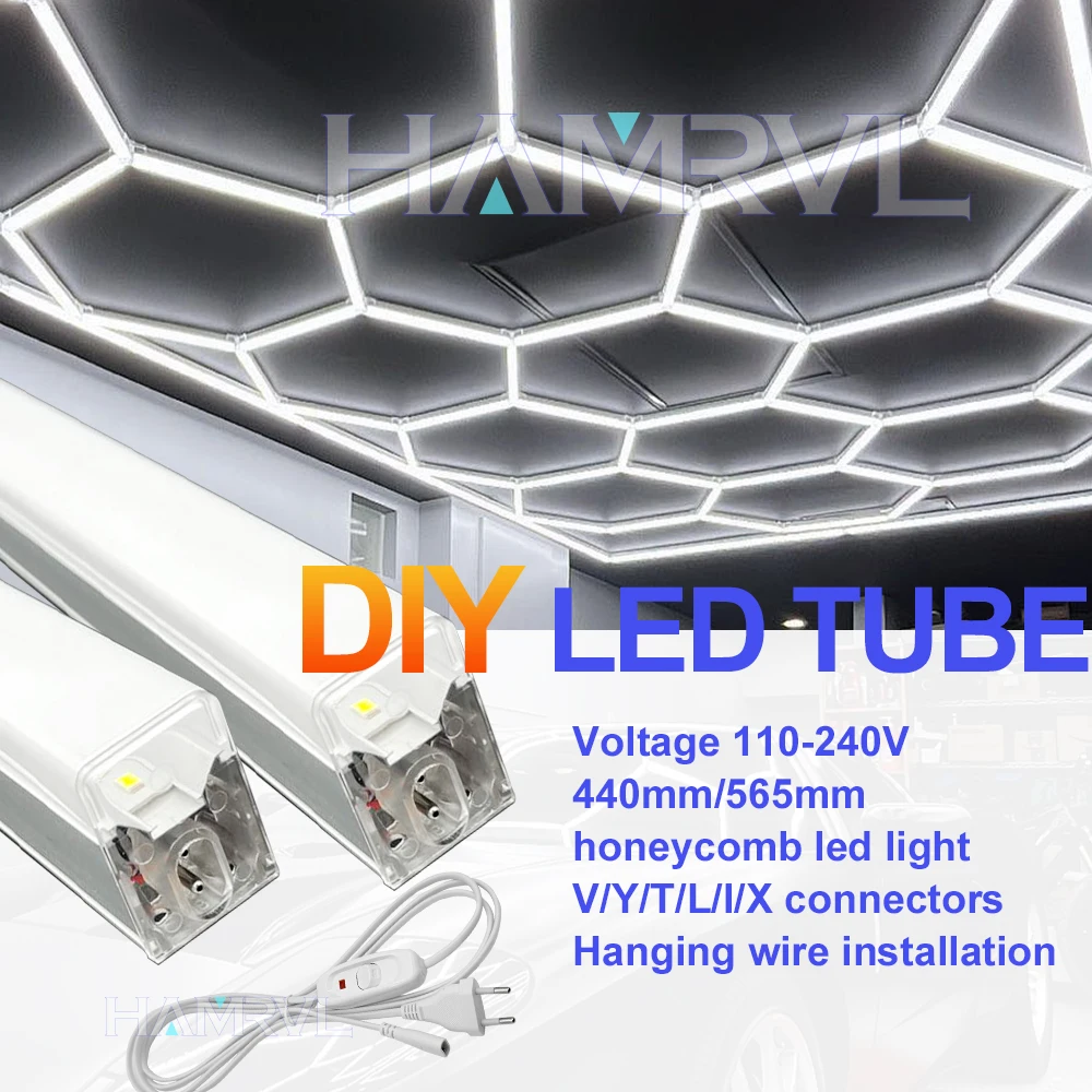 Cable conector hexagonal LED DIY para lámpara de panal AC110V-240V barbería taller de deportes garaje 4S iluminación de superficie de coche