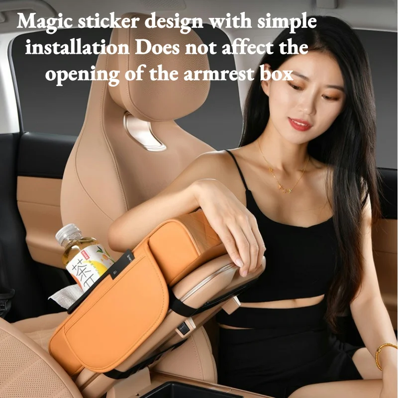 Car Center Console Armrest Cushion Thicken Arm Rest Box Pad Side Extension Cushion with Cup Holder Tissue Box Organizer Bag