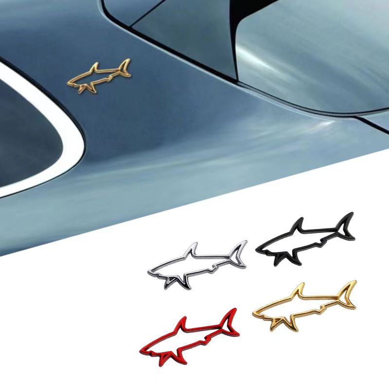 3D 金属カースタイリングステッカー中空魚サメエンブレムバッジデカール自動車オートバイコンピュータ燃料キャップアクセサリー 2024