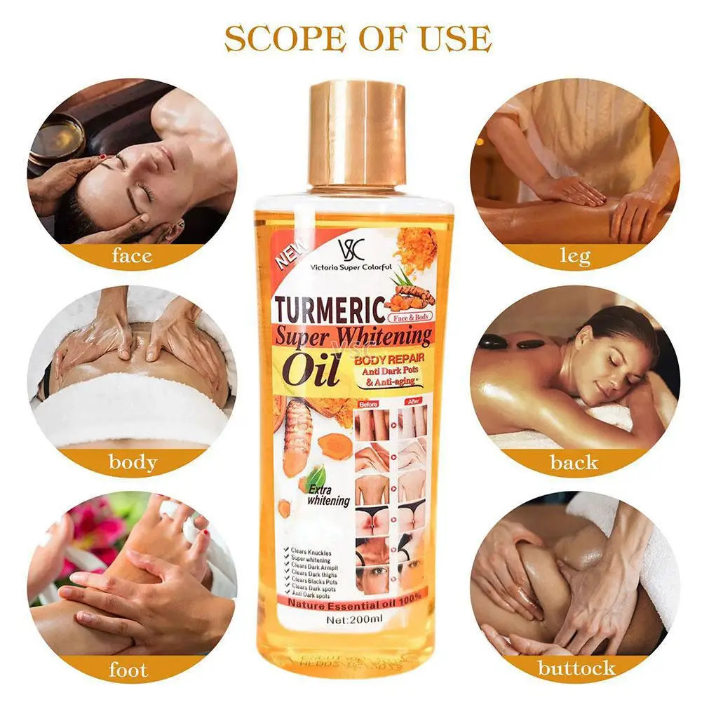 200ml น้ํามันหอมระเหยขมิ้น Facial Body Massage Oil Moisturizing Brightening Smoothing Body Face Skin Care ผลิตภัณฑ์