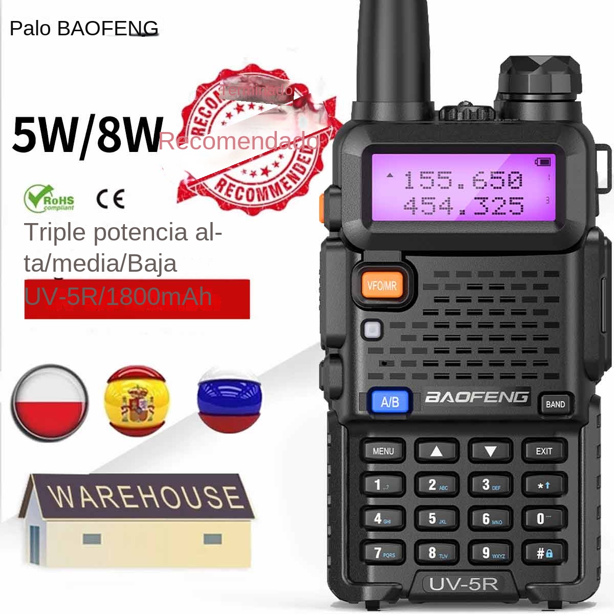 Baofeng UV-5R 8W verdadero alta potencia 8/5W potente Walkie Talkie de largo alcance 16km doble banda Radio bidireccional CB portátil UV5R caza