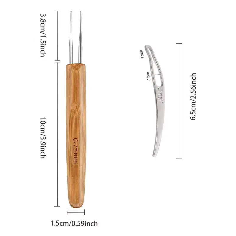 6 Stück 0.5/0,75mm Nadel Häkeln adel Set Bambus Griff Haar Flecht werkzeuge Dreadlocks Haar Häkeln adeln Set