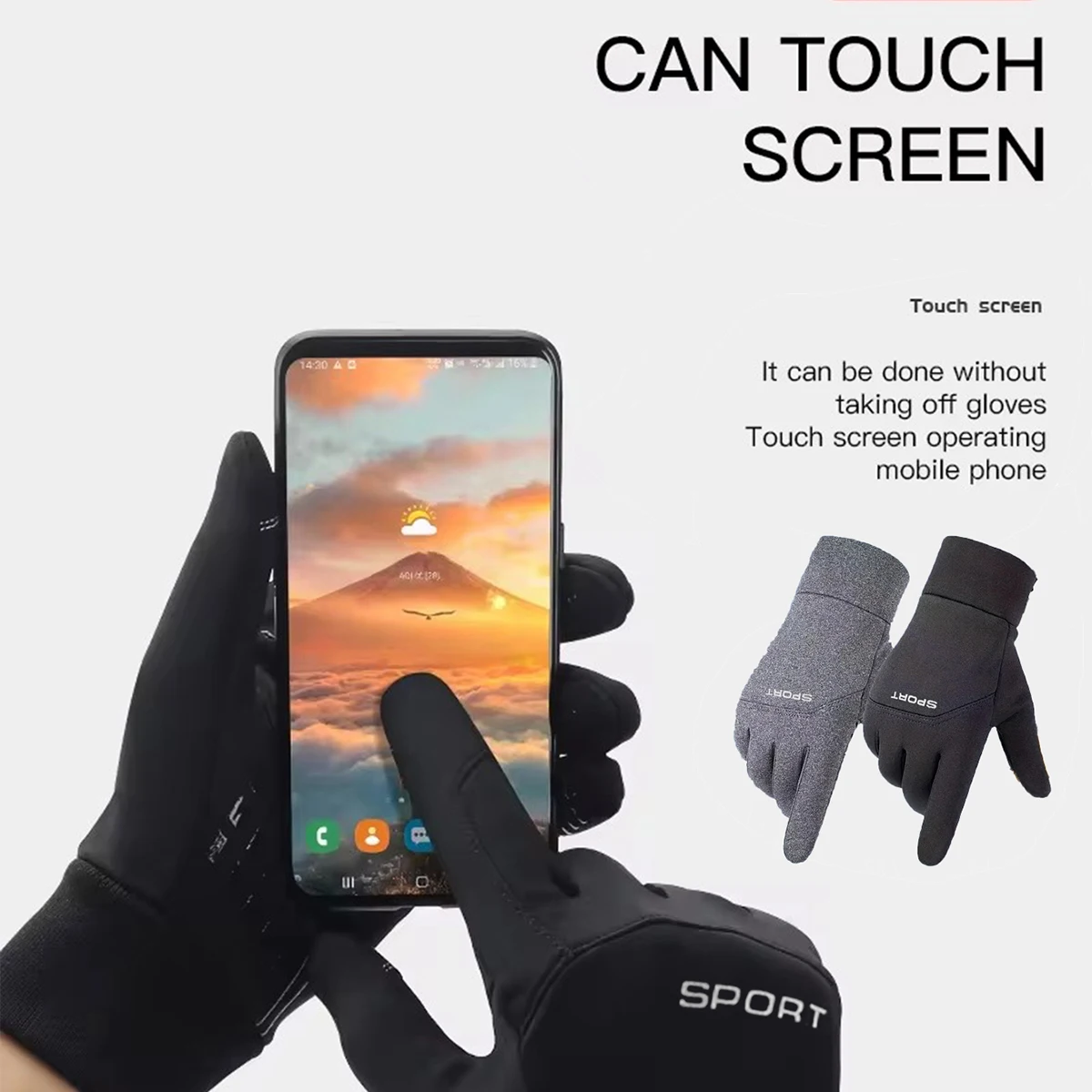 Windproof and Waterproof Outdoor Gloves Touch Screen Thumb and Index Finger Fingertips Warm Gloves for Running Cycling