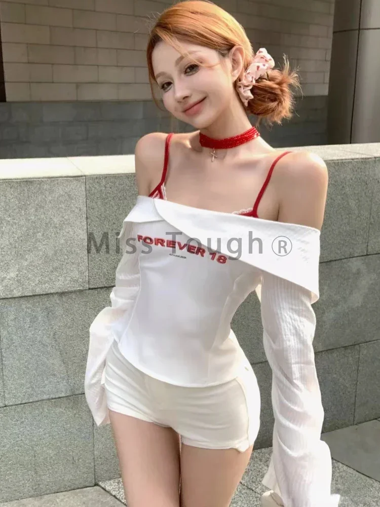 Conjunto ajustado de 3 piezas para mujer, moda coreana de otoño, Top cuadrado liso de manga larga Y2k + falda fina elegante de cintura alta, novedad
