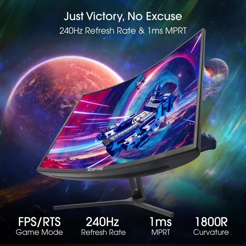 32-inch Curved Gaming Monitor Overdrive up to 240Hz DisplayPort 165Hz 144Hz HDMI AMD FreeSync Build-in Speakers,