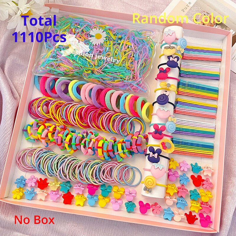 1110 pezzi di accessori per capelli Set acconciatura casa gioca giocattolo ragazza fasce elastiche per capelli forcine fiore artigli per capelli cravatte per capelli