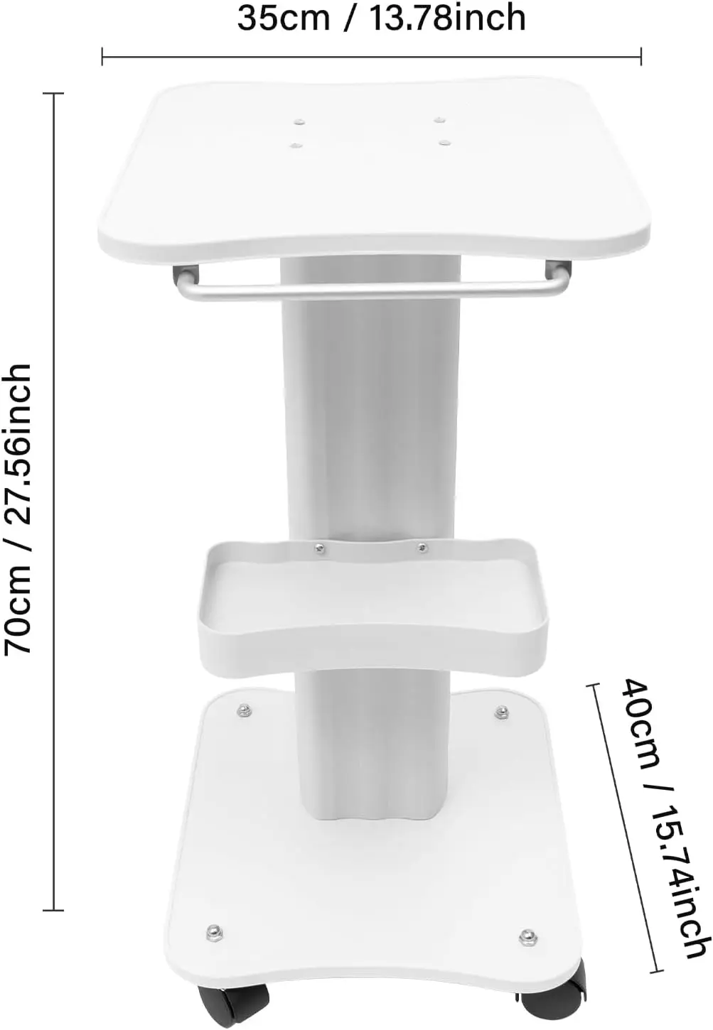 Carrello per spa per salone di bellezza, carrello leggero per salone di bellezza in ABS 14" x 16", doppio livello con vassoio, bianco